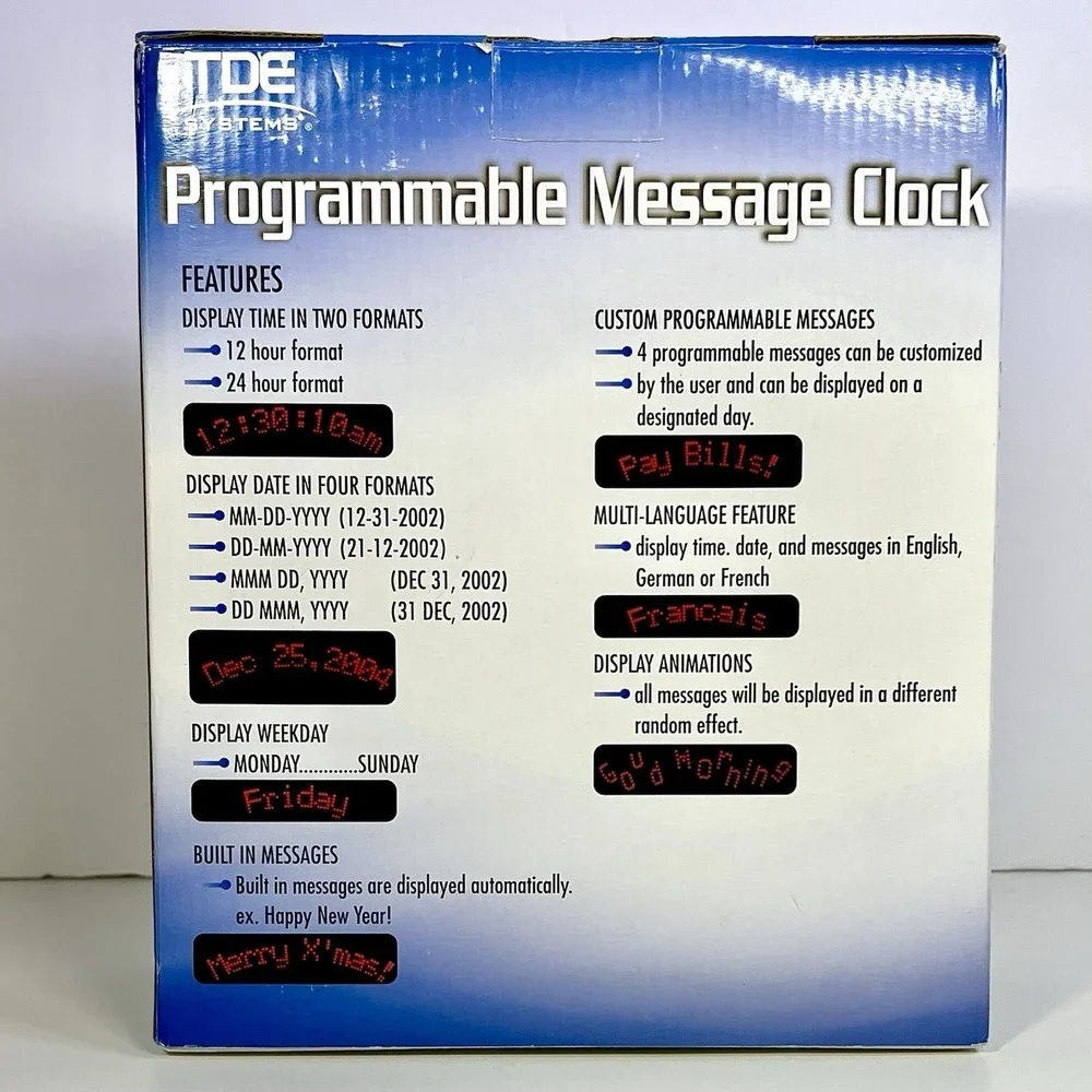 TDE Systems Programmable Message Clock LED Display Floating Message NEW Open Box